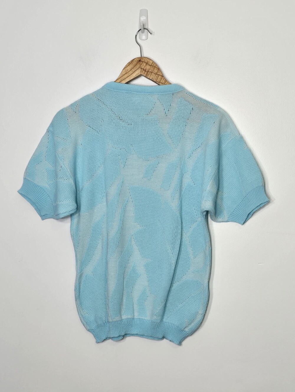 Vintage Tree-KO Blue Retro Knitted Short Sleeve Pull Over Sweater Made In Canada - Picture 8 of 12